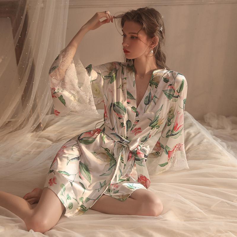 Сексуальная кружевная пижама с перспективой искушения, халат на шнуровке с принтом, женская домашняя одежда