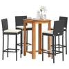 VidaXL 5 Pcs Garden Bar Set Black Solid Acacia Wood Rattan, Outdoor Bar Table and Chairs, Set of 3295264