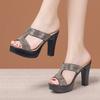 Мода Размер 32-43 Элегантные Хрустальные 10см Высокие Каблуки Женские Сандалии Летние Уличные Шлепанцы на Толстой Подошве Туфли-Платформа Женские Офисные Туфли