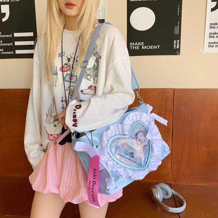 Женская милая и крутая острая аниме-сумка ита с кружевом и сердечками - маленькая сумка кроссбоди/на плечо/подмышку