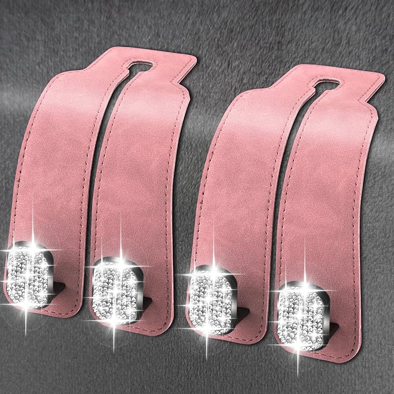 Amelity Bling Car Purse Hook, Rhinestone Headrest Hook For Car, Car Seat Back Storage Hooks, Hooks For Purses And Bags Cute (2 Pack, Black)