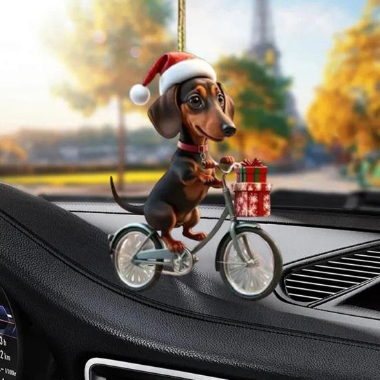 Dachshund Christmas Pendant Acrylic Dog Ornament for Christmas Tree Cute Biker Dachshund Design Festive Home Decorations Gift for Dog Lovers