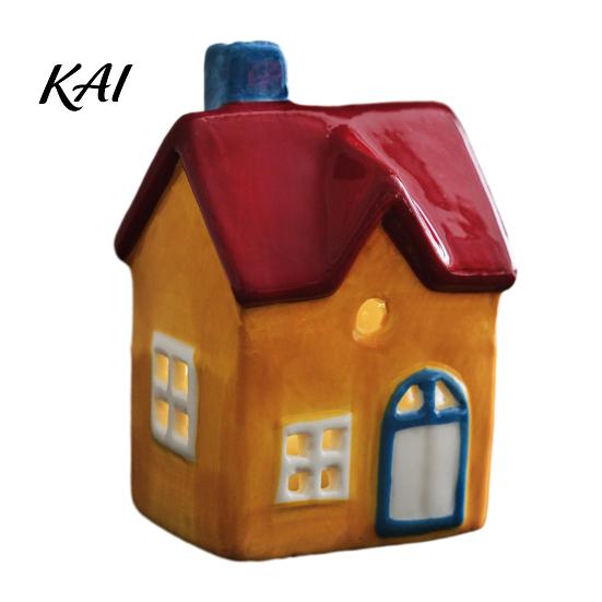Hand Painted Ceramic Houses Christmas House Figurine, Glowing Window & Chimneys Holiday Decor, Lighted Village Accessories Miniature Tabletop Ornament