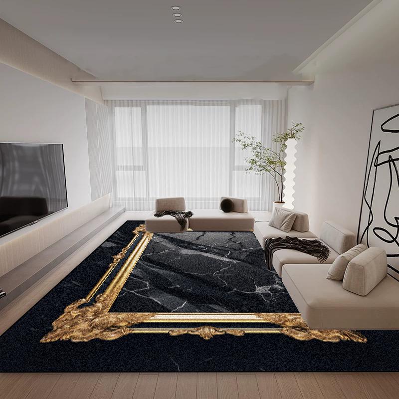 Living Room Light Luxury Carpet Black Gold Decoration Nordic Style Sofa Area Rugs 200x300cm Bedroom Lounge Non-slip Floor Mat