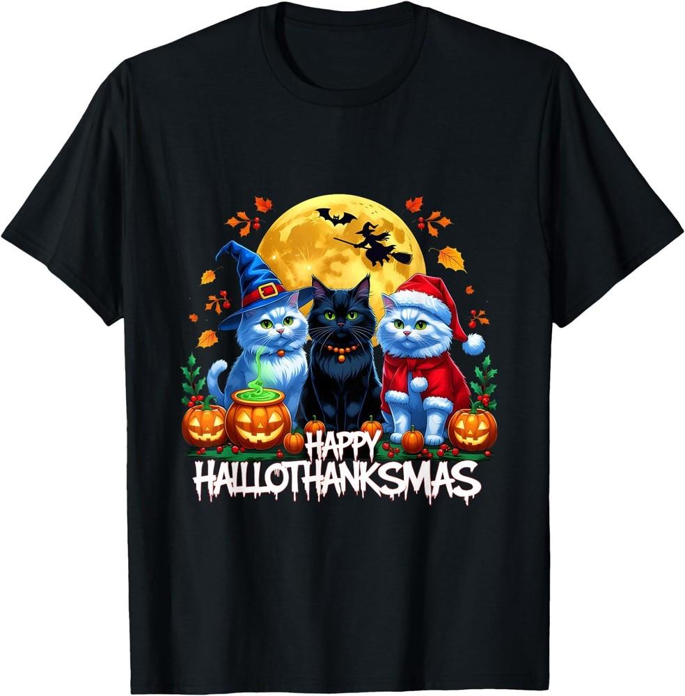 Hallothanksmas Cats Halloween Thanksgiving Xmas Adult Kid T-Shirt,Unisex Tee Unisex T-Shirt