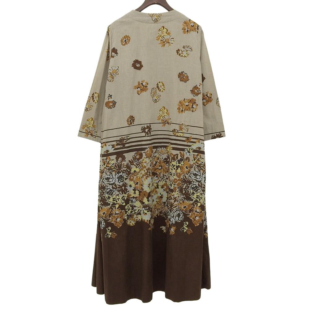 45R Striped floral print dress, women's, beige and brown, size 02, 70450211 dress 02 Beige / brownUsed