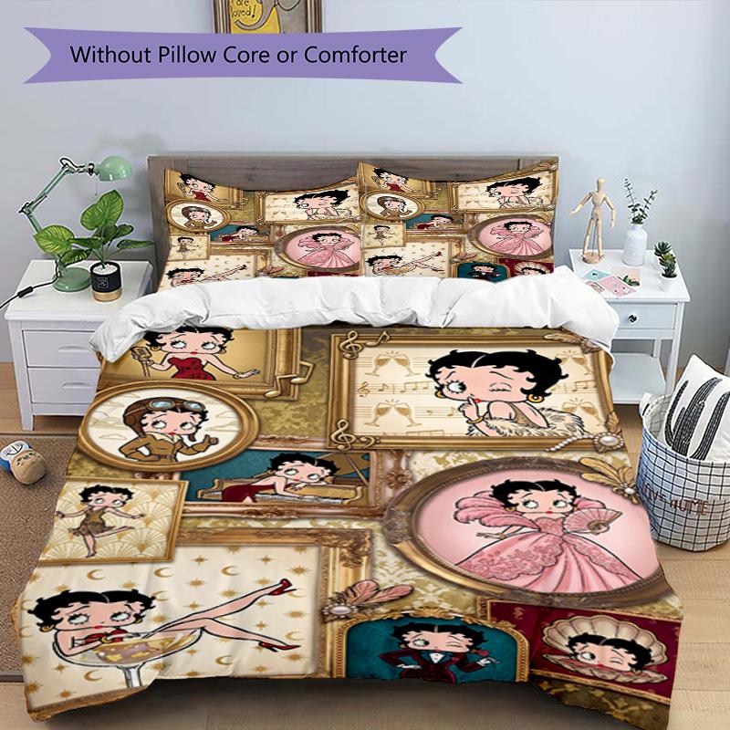 3pcs Duvet Cover Set (1*Duvet Cover + 2*Pillowcase, Without Core), Betty Boop Print Bedding Set, Bedroom Decor, All‑Season, Birthday Gift