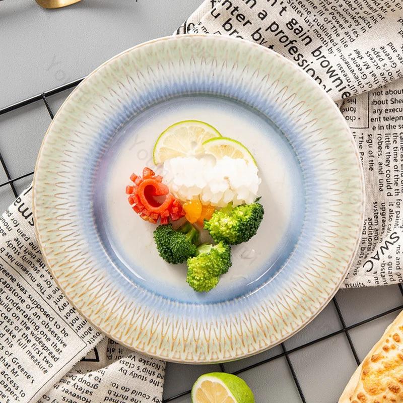 Круглая керамическая тарелка в стиле легкой роскоши, высококлассная ресторанная тарелка для стейка, домашняя тарелка для вкусных блюд, уникальная посуда