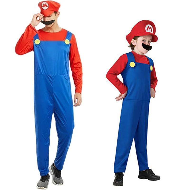 Аниме Косплей Костюм Super Mario Bros Марио Луиджи Костюм Комбинезон Шляпа Борода Наборы Костюмы Для Хэллоуина Вечеринки Ролевых Игр Для Унисекс