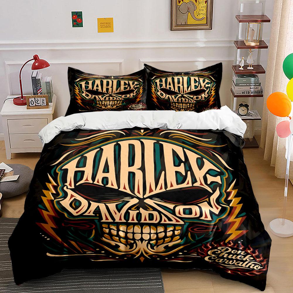 Череп, пламя, логотип Harley-Davidson. Комплекты постельного белья Комплекты пододеяльников Пододеяльники Наволочки(1 * Пододеяльник 2 * Наволочки без одеяла)