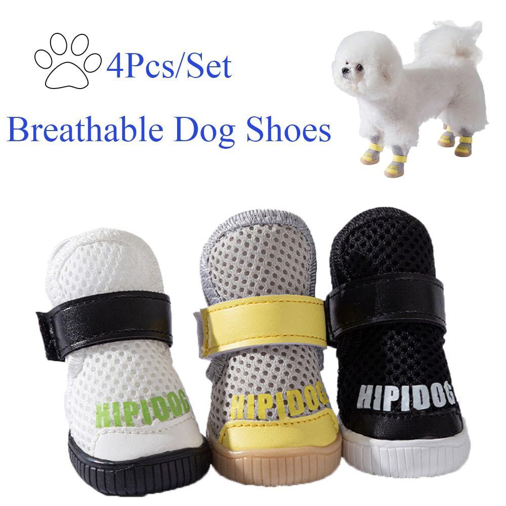 4pcs/set Dog Shoes Breathable Mesh Dog Going Out Shoes Dogs Cats Non-Slip Boots Wear-resistant Anti-drop Pet Sneakers