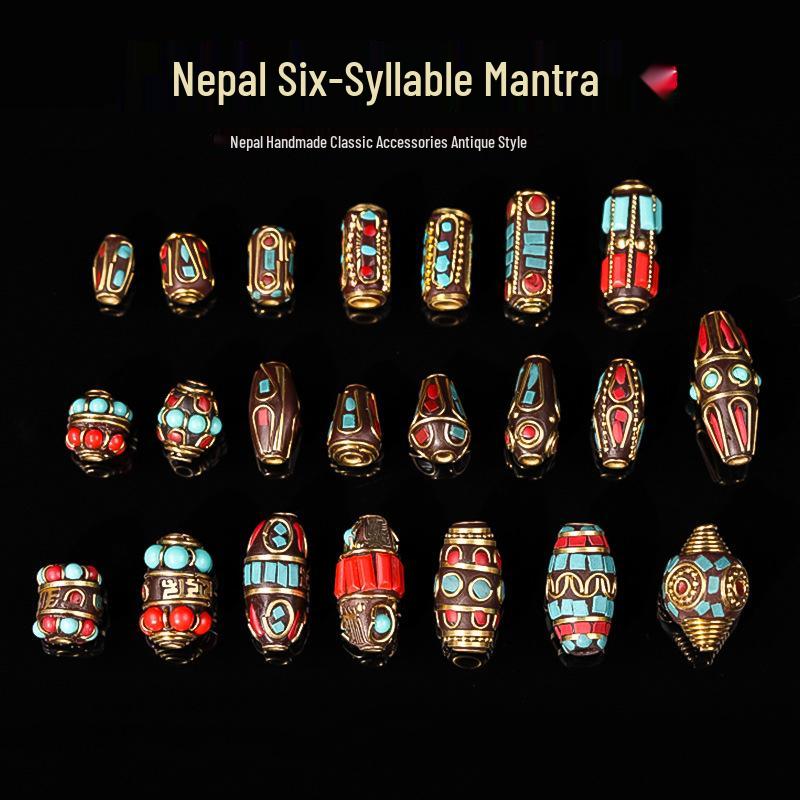 Nepal Six-Syllable Mantra Brass-Inlaid Spacer Beads for DIY Buddhist Rosary