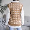 Women's Autumn and Winter V-neck Chibi Check Casual Loose Knitted Sweater Vest