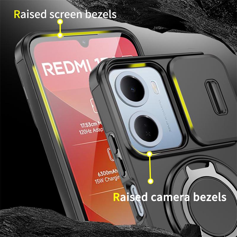 Чехол For Xiaomi Redmi 15A Чехол Броня Ударопрочный Слайдер Крышка Камеры Для Redmy 15 A A15 15A Магнитное Кольцо для Автомобиля Защитный Coque