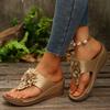 Fashion Big Floral Clip Toe Sandals Women Summer 2025 Comfortable Soft Sole Wedge Heels Slides Woman Casual Plus Size 43 Slippers Mujer