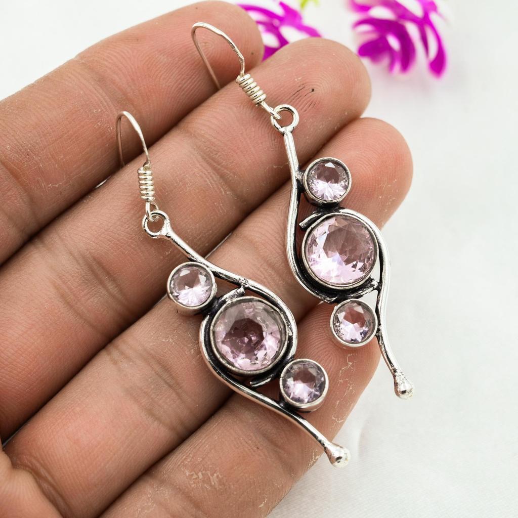 Pink Kunzite Earrings Gemstone Jewelry, 925 Solid Sterling Silver Earrings, Handmade Jewelry Birthstone Earrings, Gift For Him