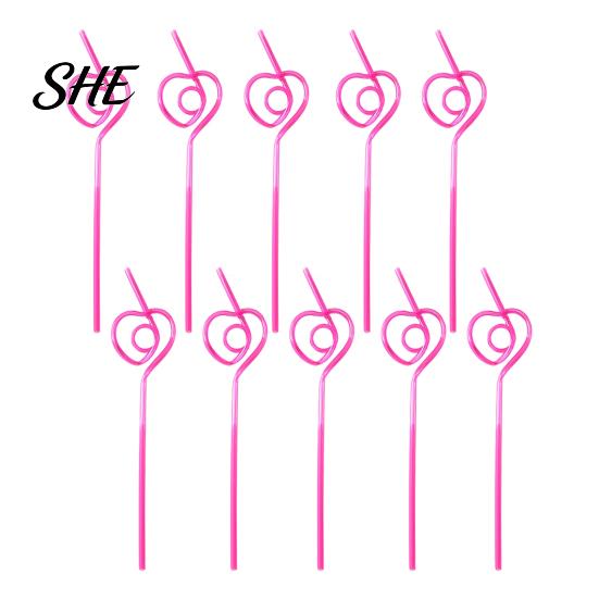 Heart Shaped Plastic Straws 10PCS PET Straws, Reusable Curved Creative Shapes Fun Drinking for Kids Adults Party Games Smoothies Juice Drinks