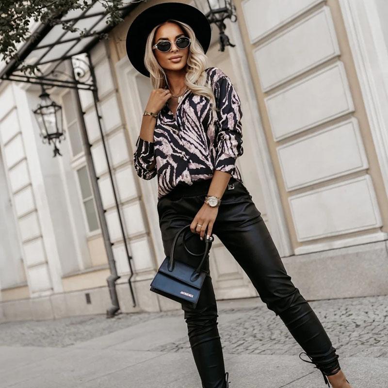 Женская блузка-рубашка с длинным рукавом и леопардовым принтом на весну и лето