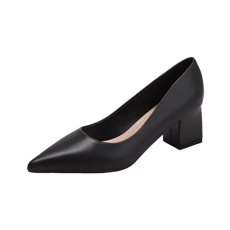 Профессиональная обувь для работы, туфли на толстом каблуке с острым носком, темпераментные женские туфли, модные туфли на высоком каблуке