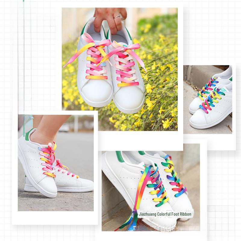 8 мм радужные градиентные цветные шнурки для белой плоской обуви, персонализированная печать