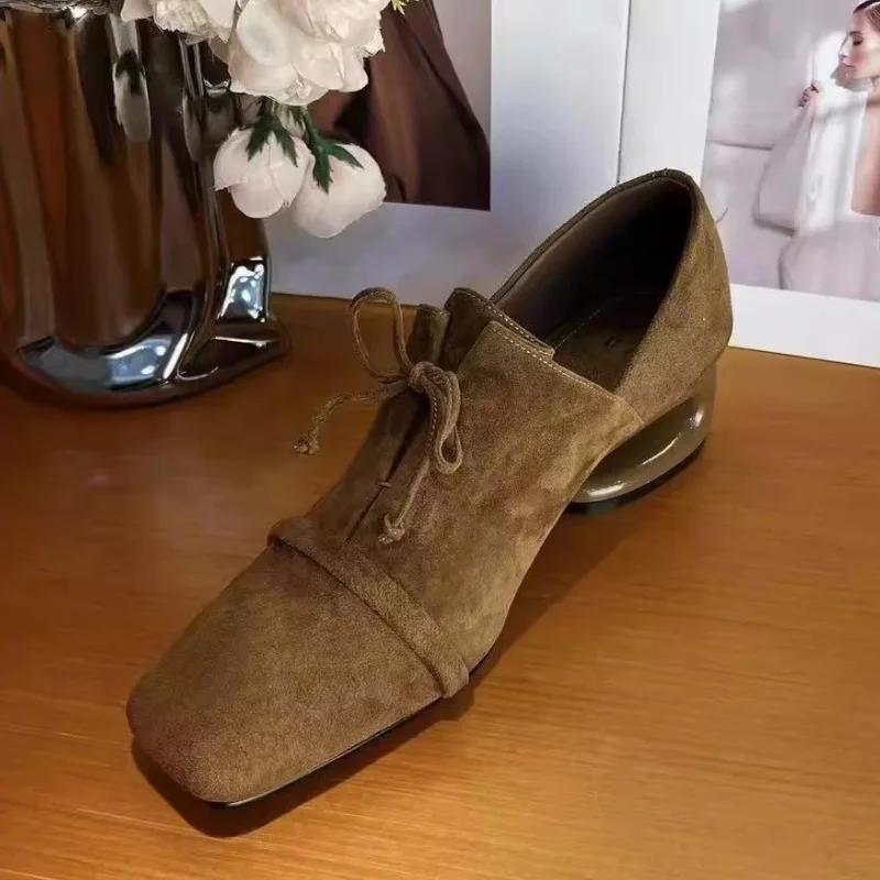 Замшевые туфли на квадратном носке со средним каблуком, женские дизайнерские туфли на толстом каблуке, тренд 2025 года, модные туфли-лоферы, туфли-лодочки, зимняя новинка, женские туфли-лодочки