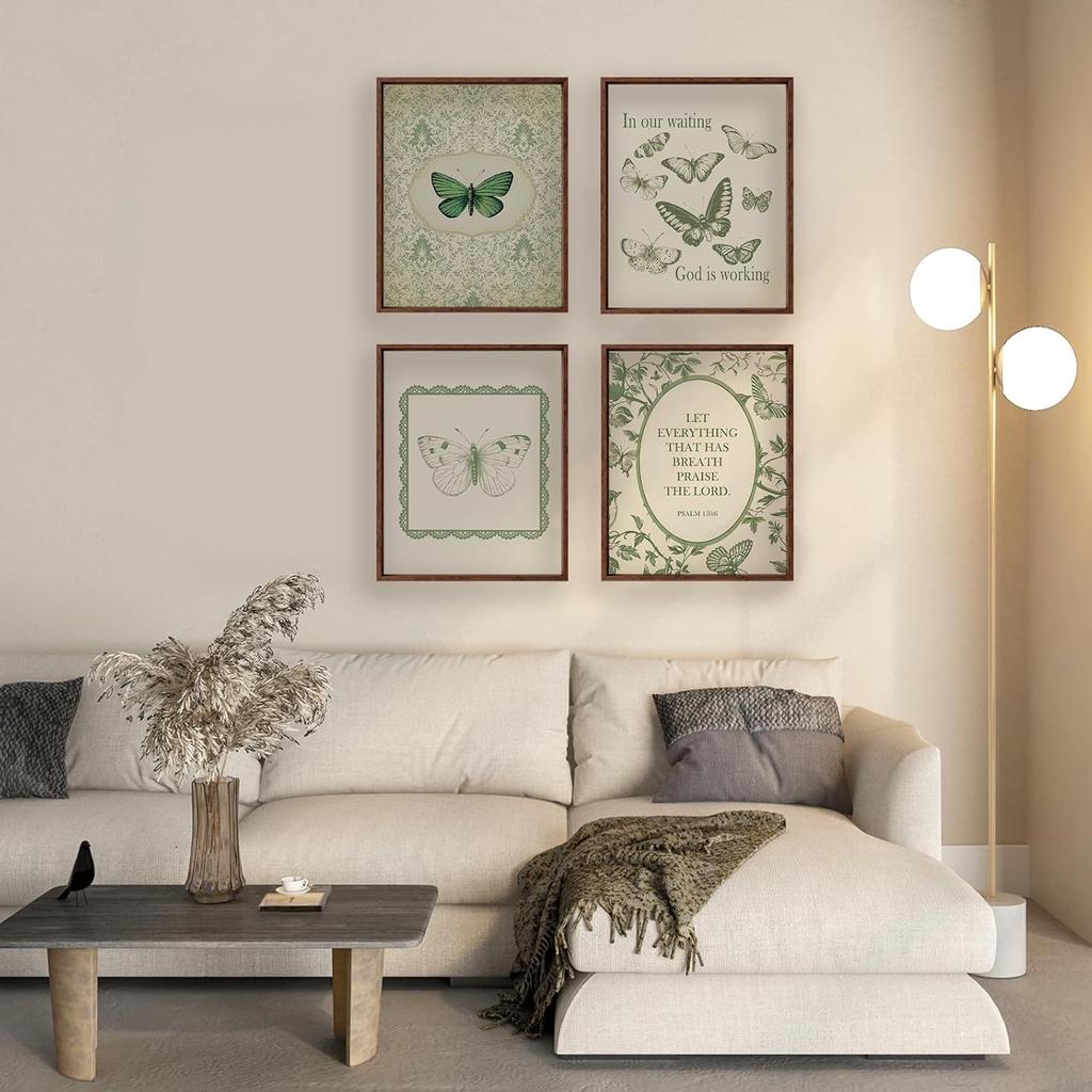 Locomiss Green Christian Wall Art Posters, Vintage Butterfly Bible Verse Prints, pirational Jesus Scripture Art Wall Decor, Botanical Floral Bible