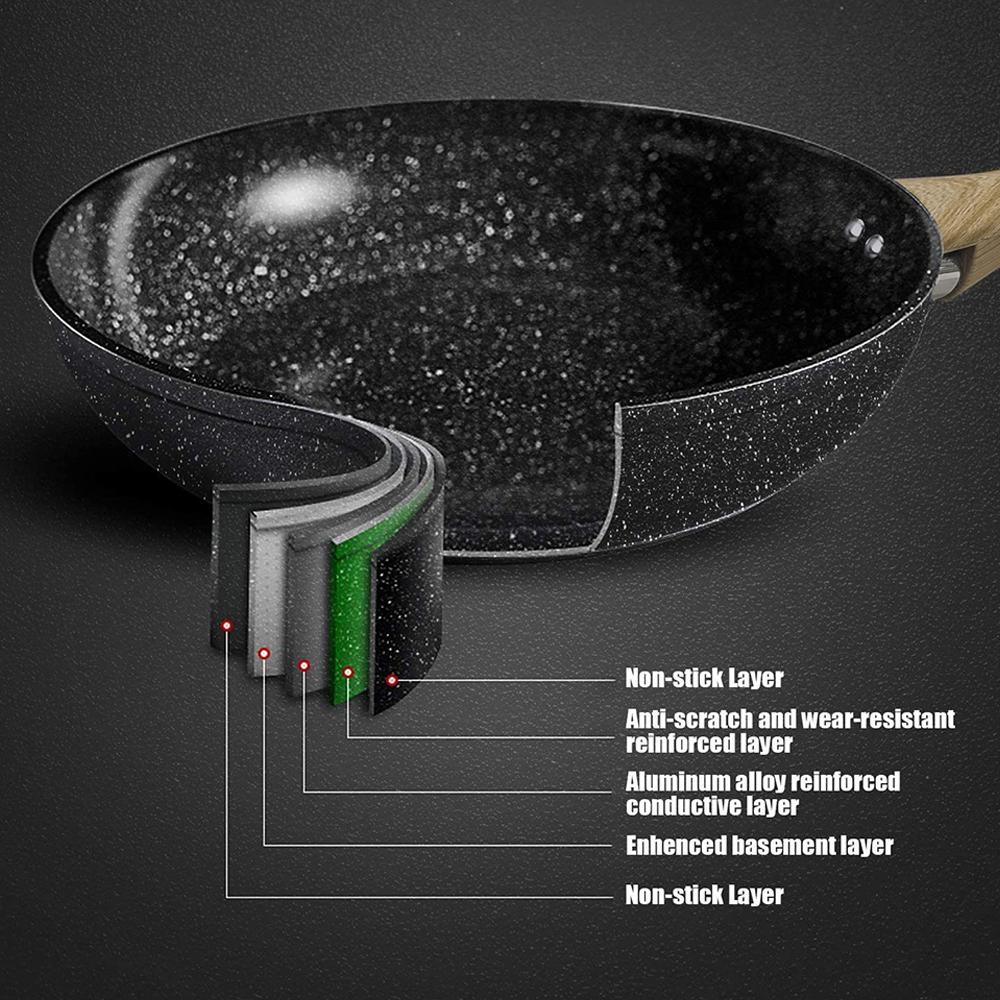 3-piece non-stick frying pan set 8 10.2 12 inch stainless steel cookware with ergonomic wooden handle for induction gas infrared cookers