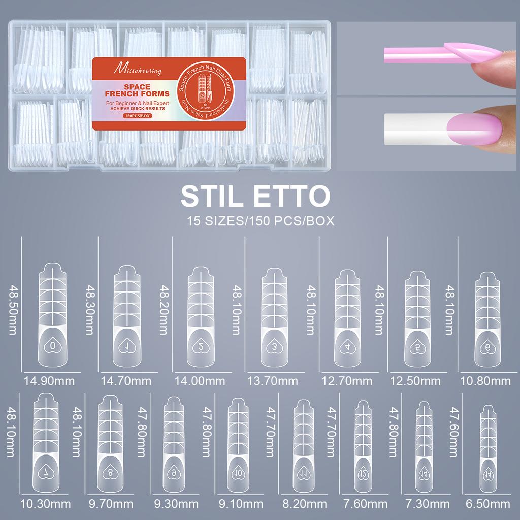 150 шт. Французские формы для наращивания ногтей с мерной шкалой – Прозрачные кристаллические УФ-гелевые типсы для ногтей