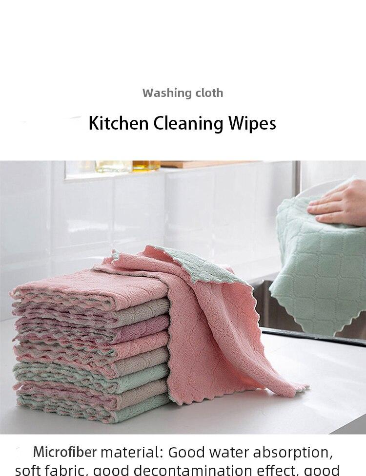 10Pcs Dishwashing Cloth Kitchen Cleaning Wipes Household Multipurpose Absorbent Nonstick Oil Fiber Cleaning Cloth