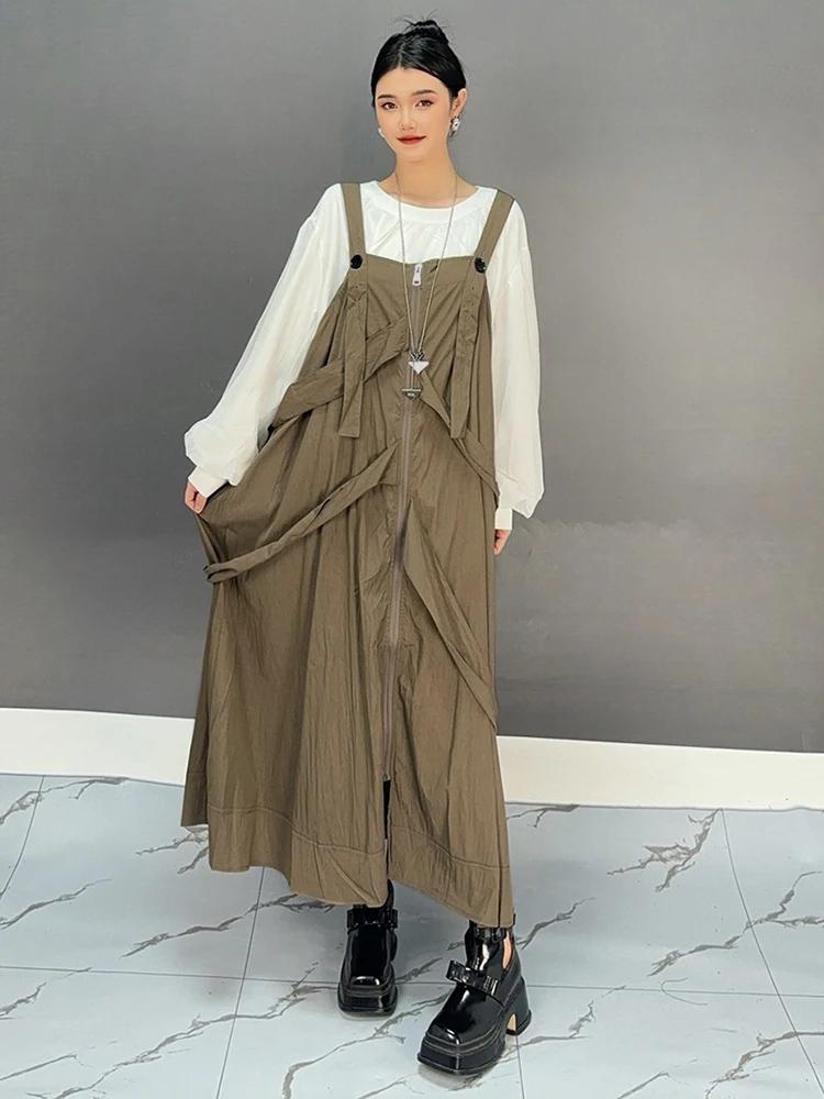 Xitao Straps Zipper Button Pocket Casual Dress GMM1264