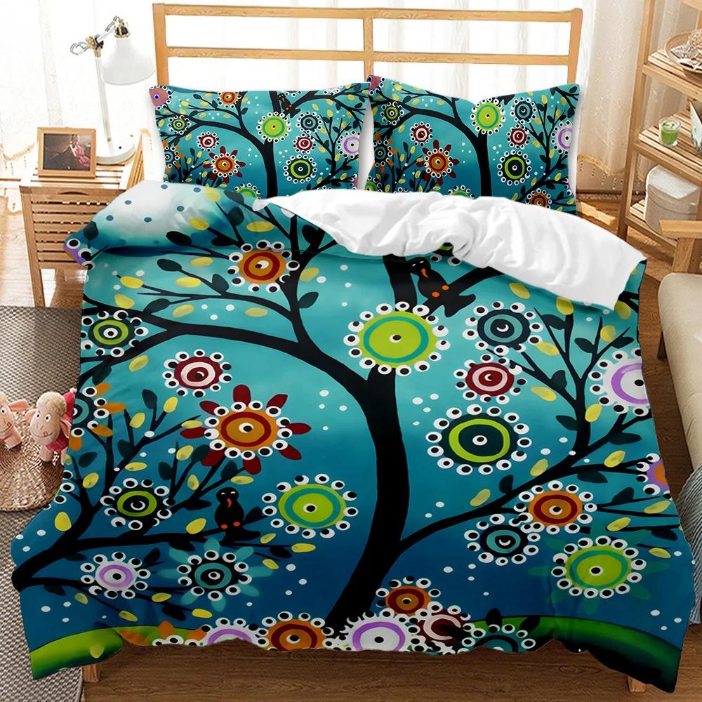 Пододеяльник из дерева Bohemian Forest Happiness Постельное белье из дерева Twin Double Queen King Size Полиэстеровый стеганый чехол