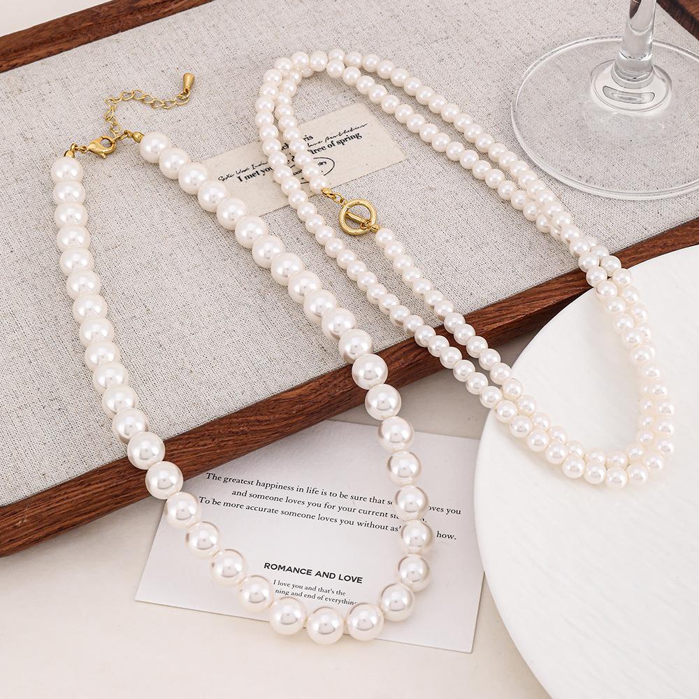 GEMCHIC Элегантное женское жемчужное колье с двойным слоем, длинный бусинный чокер с золотой застежкой-тоглом для вечеринки и свадьбы