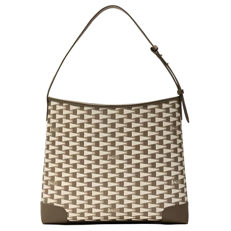 BALLY Magnetic Closure Artificial Leather With Textile Tote Bag, Shoulder Bag Women's Dark Umber 6315103