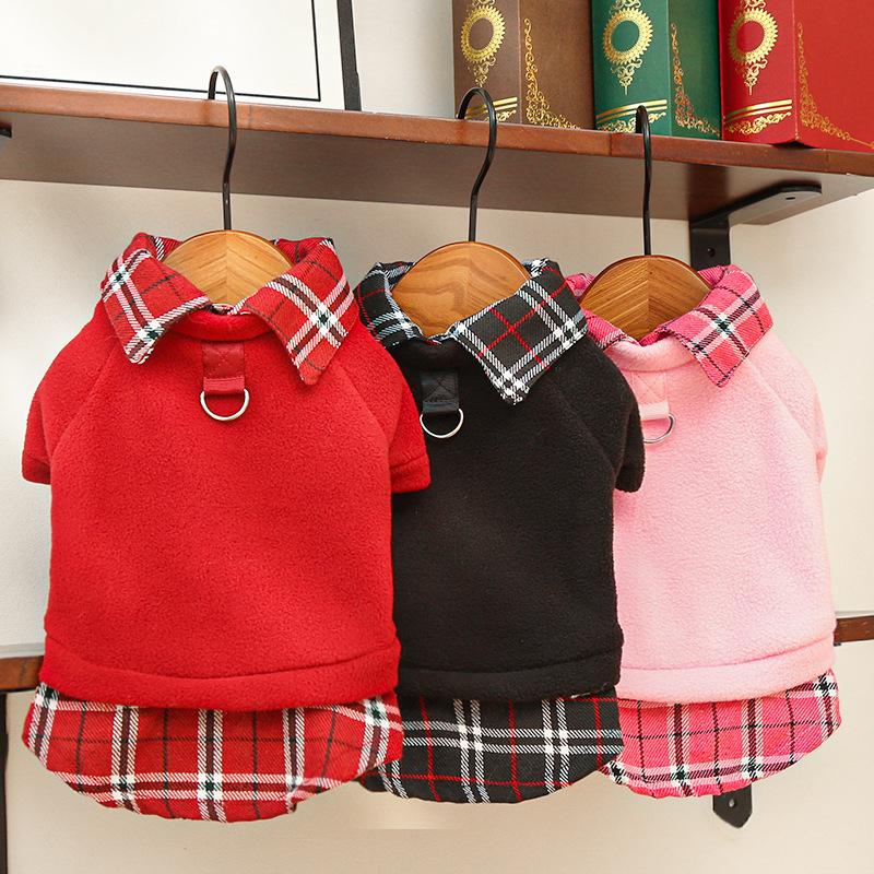 Dog Hoodies for Small Dogs Solid Plaid Polo Dog Clothes Winter Warm Coat Fleece Puppy Sweatshirt Chihuahua Dachshund Pullovers