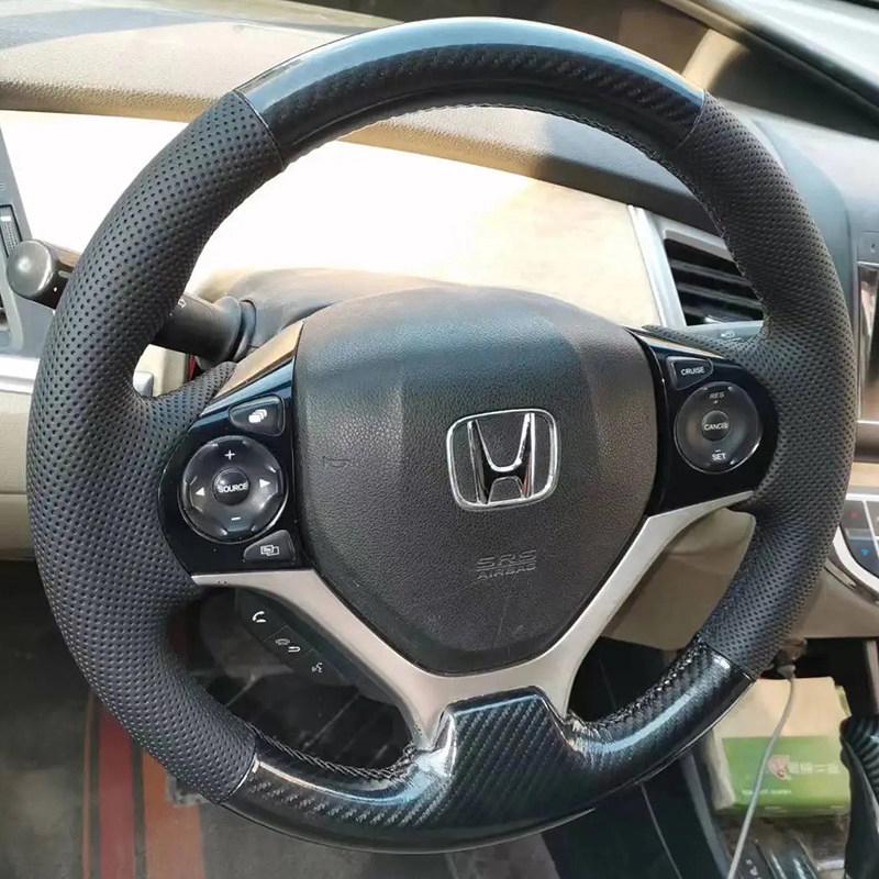 Microfiber Leather Car Steering Wheel Cover Braid for Honda Civic 9 Gen Generation 2012 2013 2014 Hand Stitched Car Interior