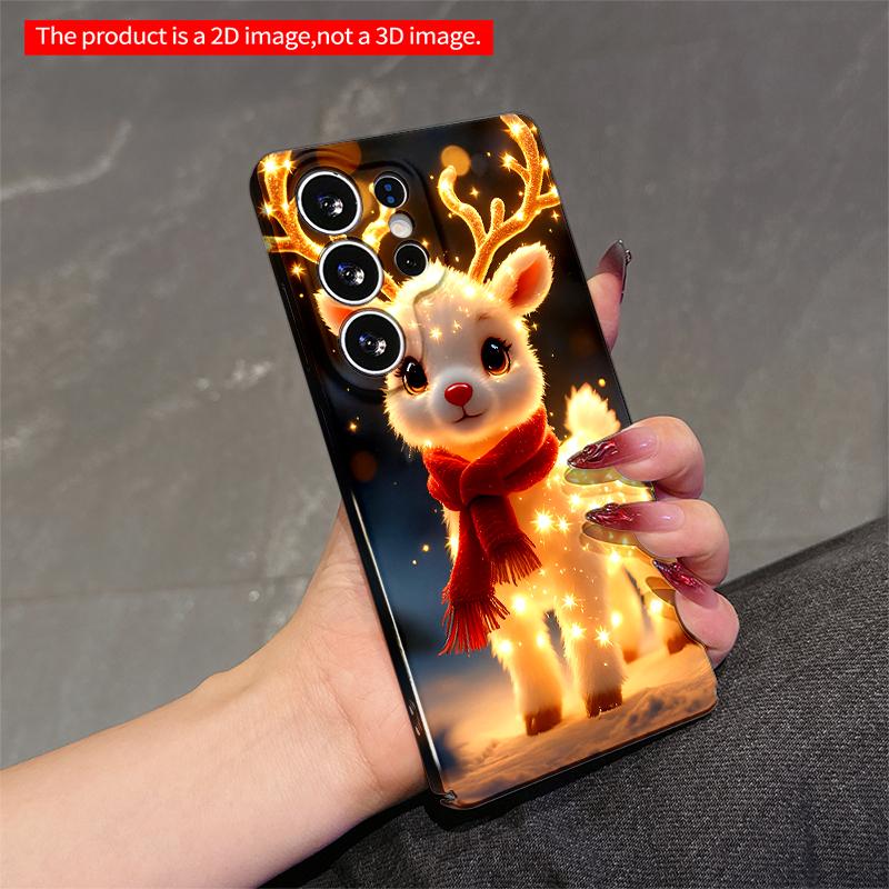 2DFlat Samsung phone case Glowing Reindeer with Sparkling Antlers and Red Scarf Applicable to Galaxy S22 S23 S24 S25ULTRA S26 A12 A13 A14 A15 A16