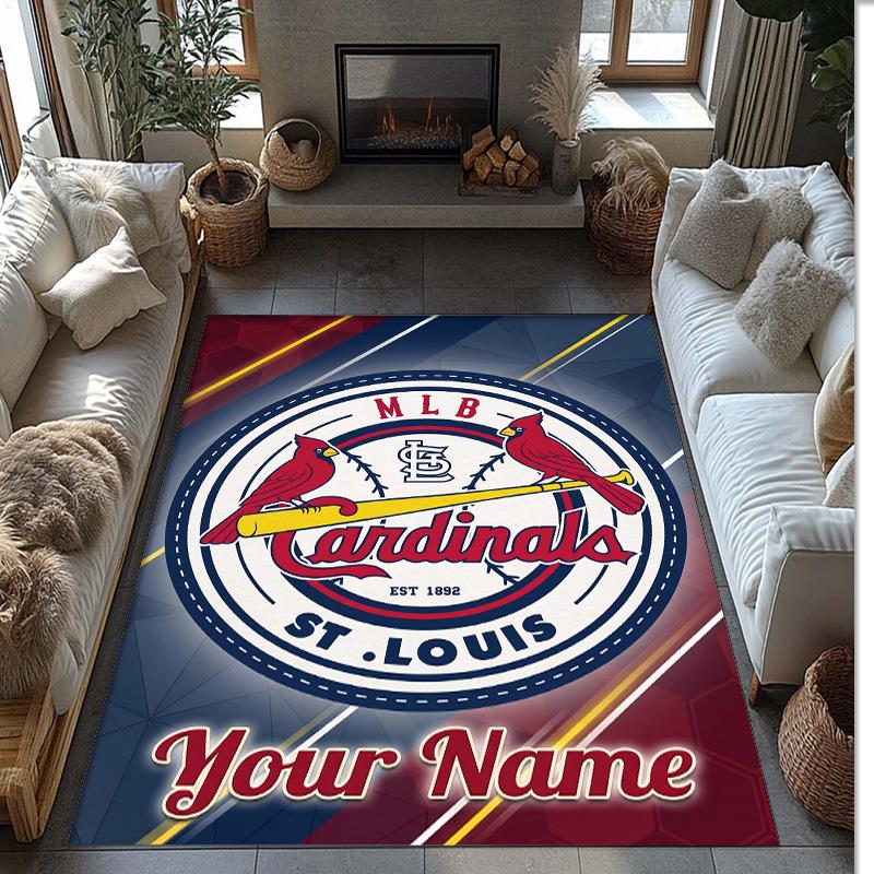 St. Louis Cardinals Crystal Velvet Rug, Custom Name Text Personalized Non‑Slip Floor Mat for Home Decor Gift