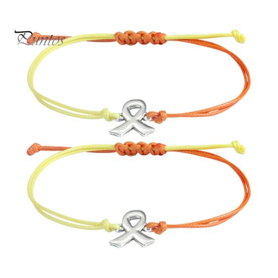 Soft Woven Rope Jewelry 2 Pcs Breast Cancer Awareness Bracelets, Adjustable Braided String Stackable Wrist Accessories Bracelets with Ribbon