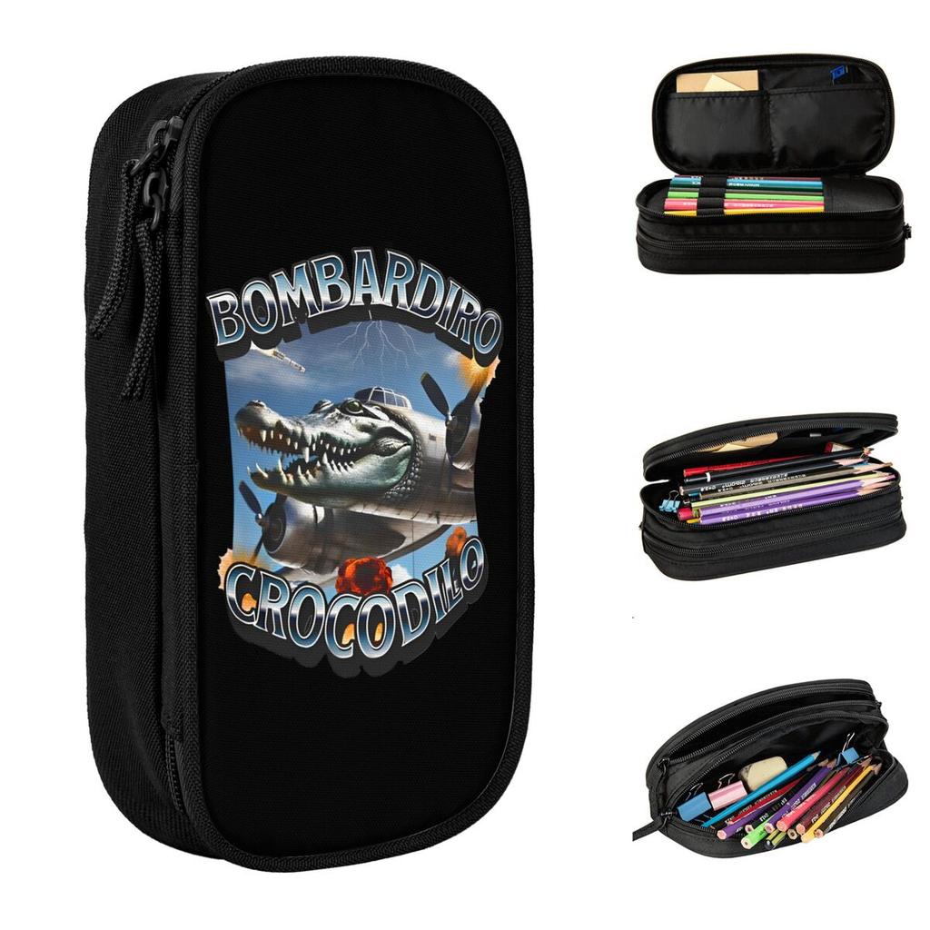 Bombardiro Crocodilo Plane Pencil Case Italian Meme Brainrot Pen Holder Bags Kids Large Storage Students School Pencilcases