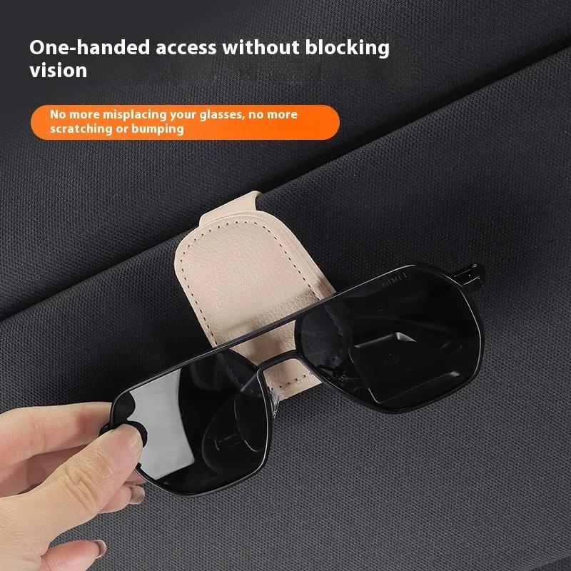 2Pcs Sunglasses Holder Is Suitable for Car Sun shades Magnetic Leather Sunglasses Clip and Ticket Clip Car Sunshade Accessories