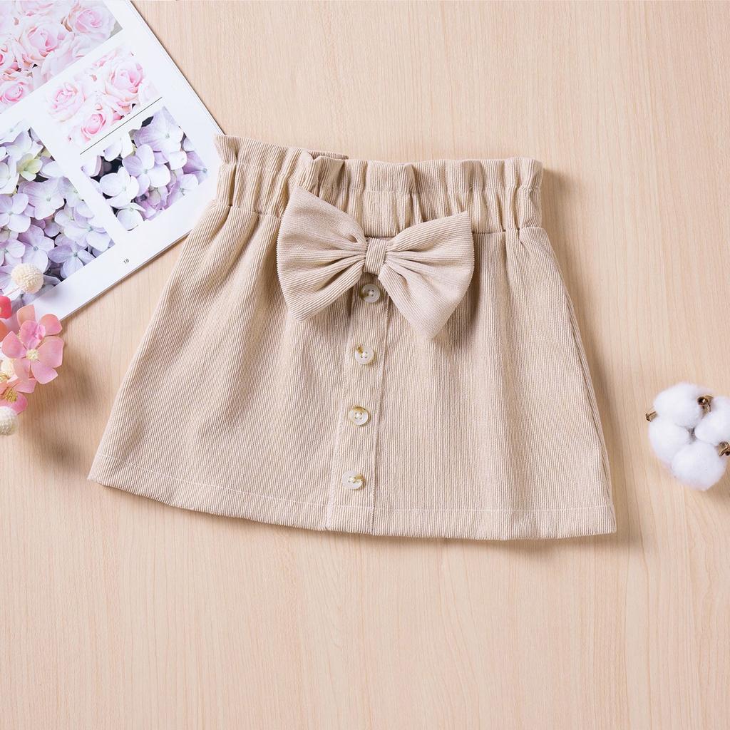 Детская мода Повседневная юбка Однотонная с бантом Однобортная Короткая юбка