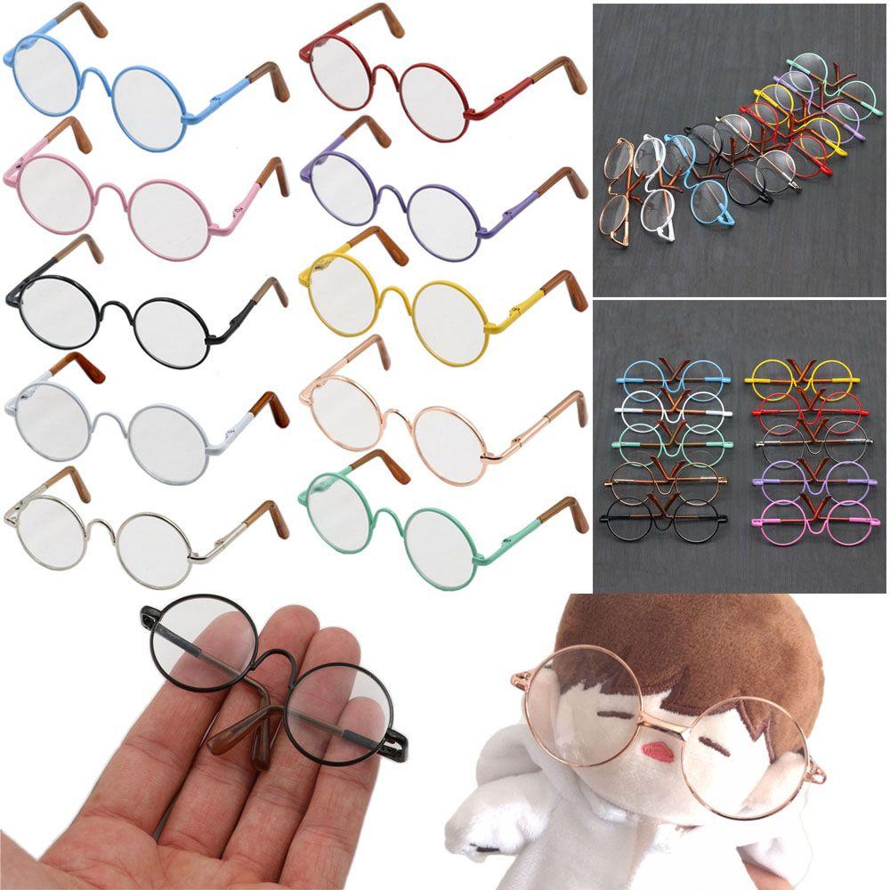 For 12/18 Inch Small Eyeglass Miniature Eyewear Metal Frame Round-Shaped Clear Lens Doll Glasses