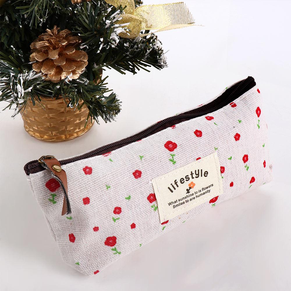 Kawaii Lovely Makeup Bag Fabric Floral Flower for Girl Pencil Bag Pencil Case Pen Bags Zipper Pouch