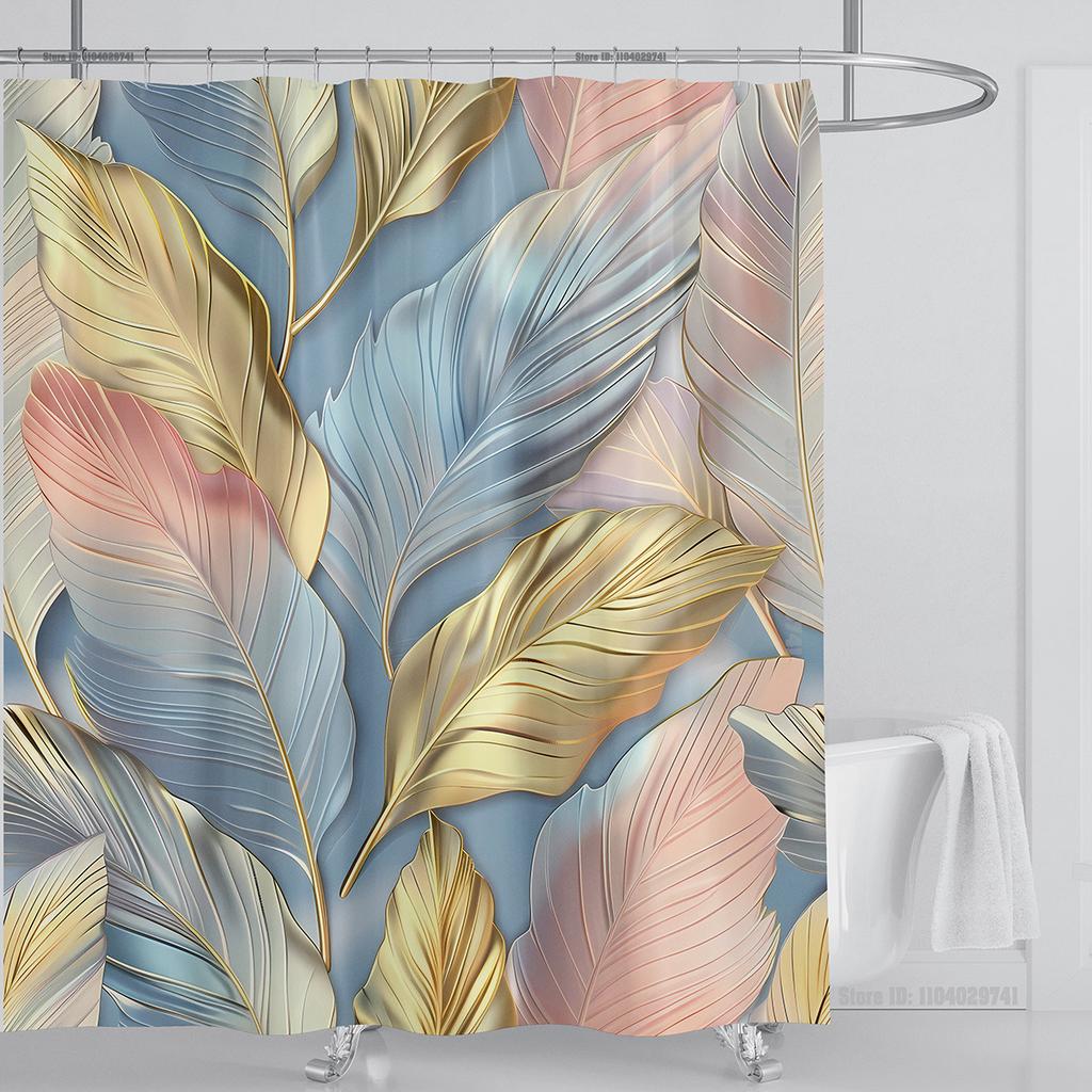 3D Feather Shower Curtain Set Colorful Printed Design Fabric Bathroom Decoration Waterproof Washable Shower Curtain with Hooks