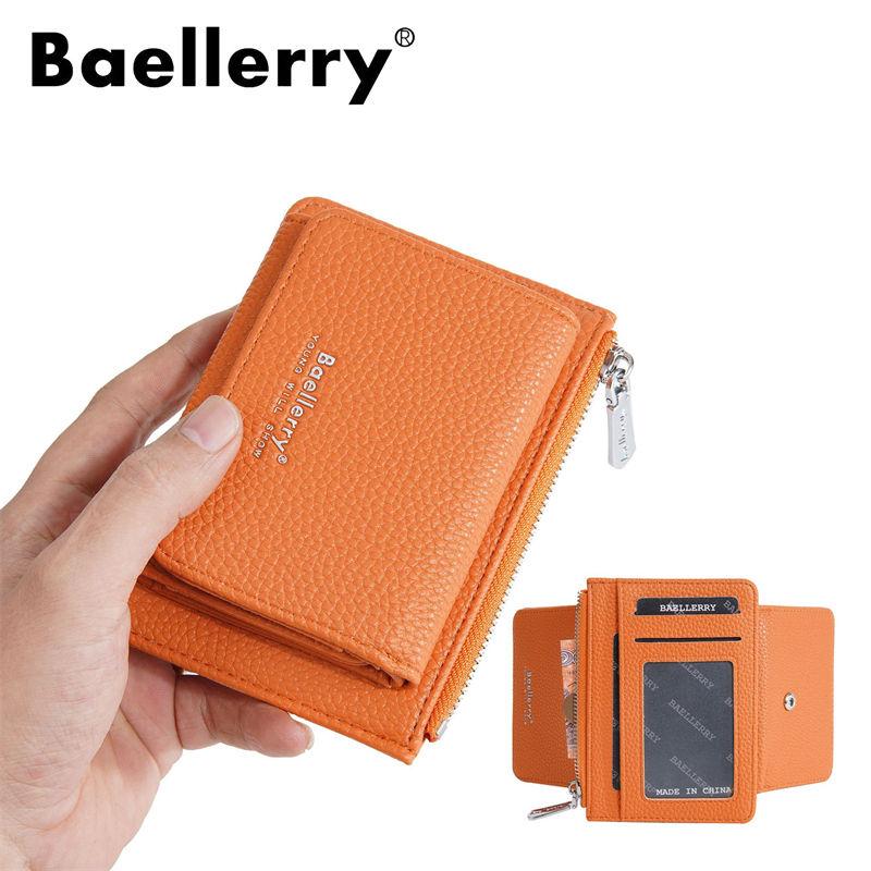 Baellerry Women Tri-fold Short Wallets Artificial Leather Fashion Zipper Coin Purse Card Holder