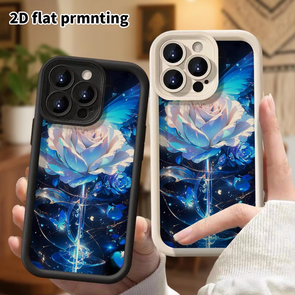 Phone Case: 2D flat design suitable for iPhone 18 17 16 15 14 13 Pro stepped protective case, rose and butterfly, Christmas and Halloween holiday gift
