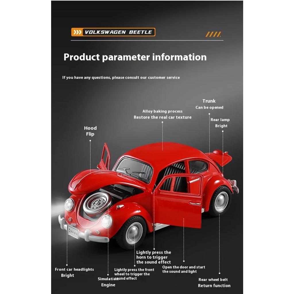 Масштаб 1/18 Beetle 1955 литой под давлением классическая модель серии Sound and Light подарок на день рождения