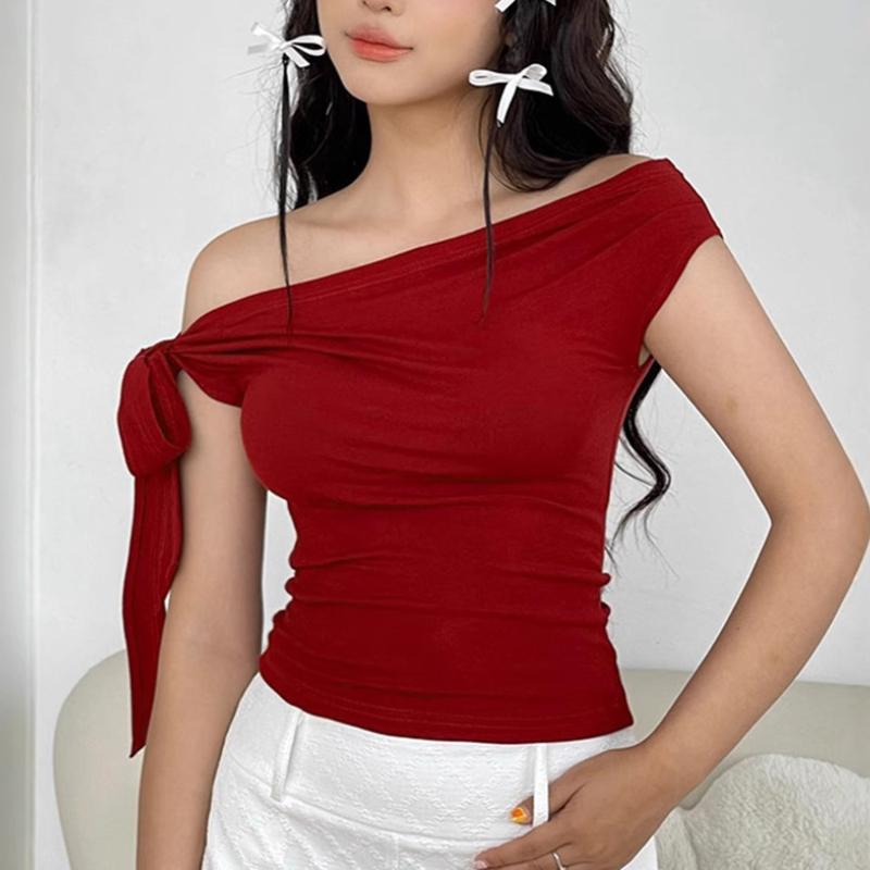 Европейский и американский летний сексуальный топ с одним плечом и лентой для женщин Y2K