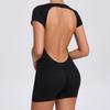 European & American Backless Peach Hip Tight Yoga One-Piece - Short Sleeve for Dance, Fitness & Sports