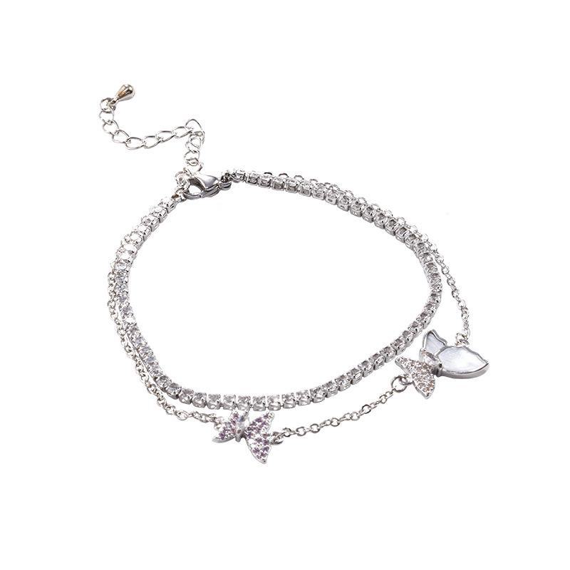 Women's Double Layer Zircon Butterfly Bracelet - Korean Light Luxury Jewelry for Students and Girlfriends